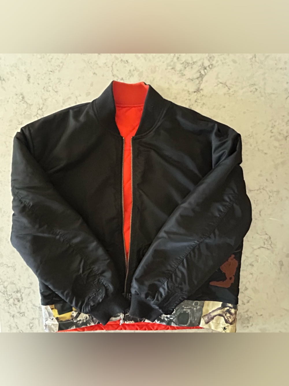 Black scale Men's Black Bomber Jacket with orange Lining